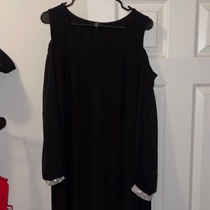 Women’s 18w cold shoulder mini dress with sheer sleeves and rhinestones